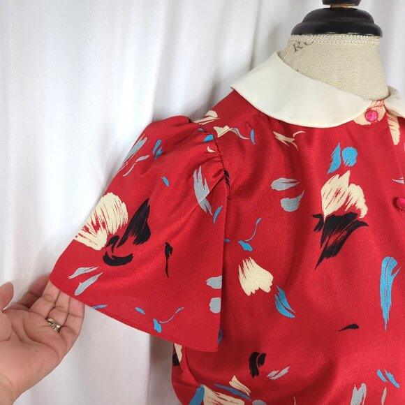 Vintage John Richard Red Dress 6 Small Floral Midi - Picture 2 of 10